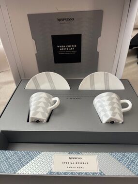 Nespresso Special Reserve Espresso Cup Set - White & Light Gray Geometric